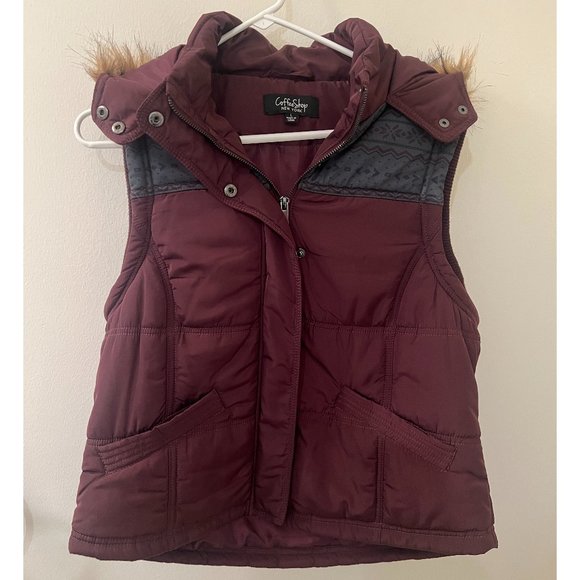 Fall essential! Women’s Puffy Vest with Faux Fur Lined Hoodie, Size Large - Picture 1 of 3